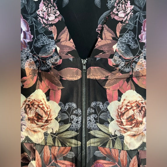 City Chic Zip Front Dress Tunic Highland Mirror Bold Floral Ruched Side Size 16 - Picture 6 of 12